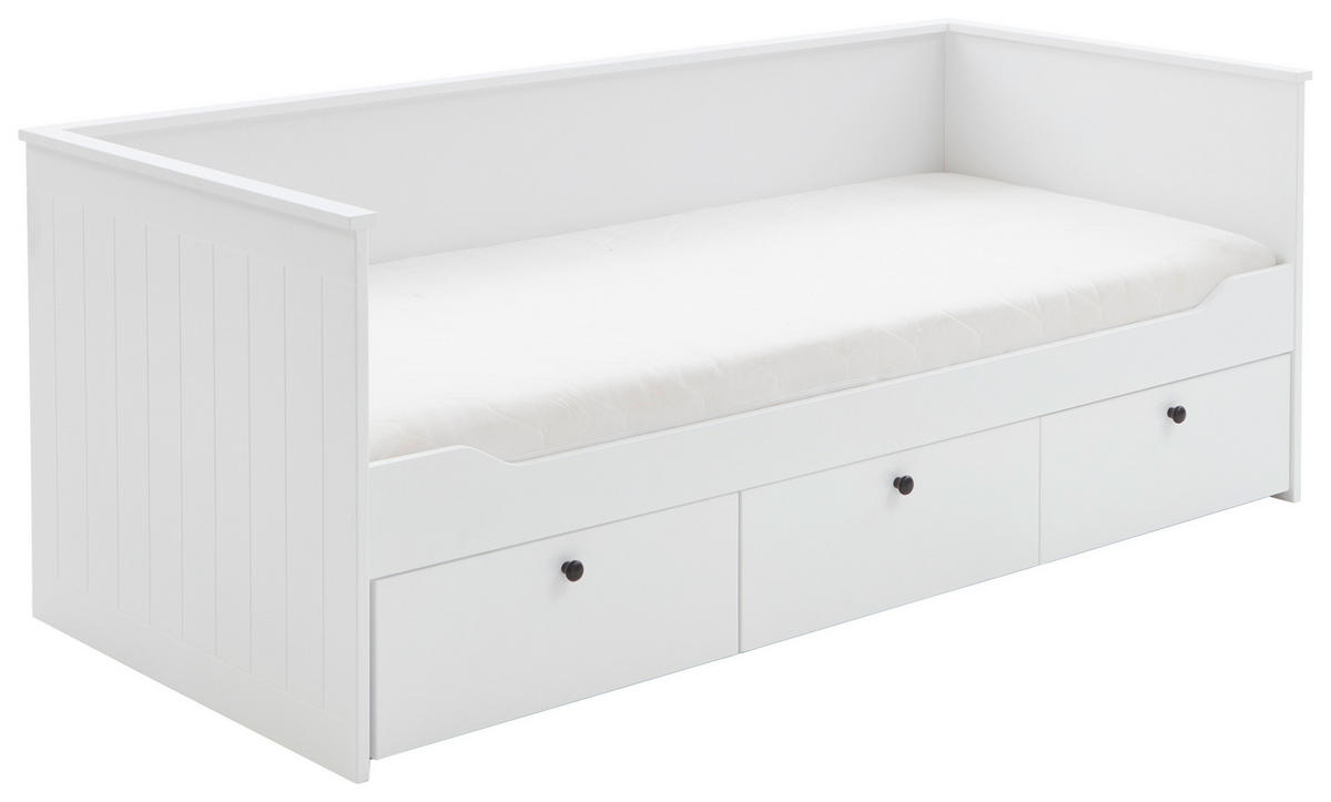 Pat, alb - alb/maro deschis, Konventionell, lemn/material pe bază de lemn (90/200cm) - Carryhome