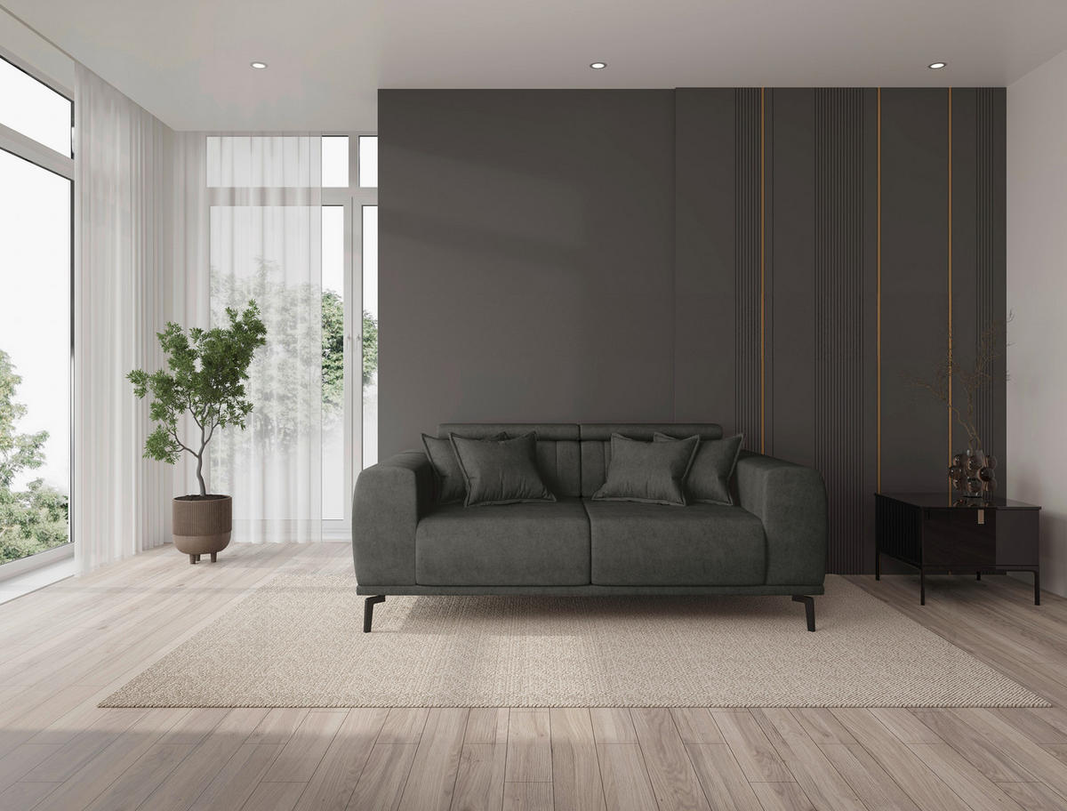 2-SITZER-SOFA  in Webstoff Dunkelgrau  - Dunkelgrau/Schwarz, KONVENTIONELL, Textil/Metall (200/80/113cm) - Carryhome