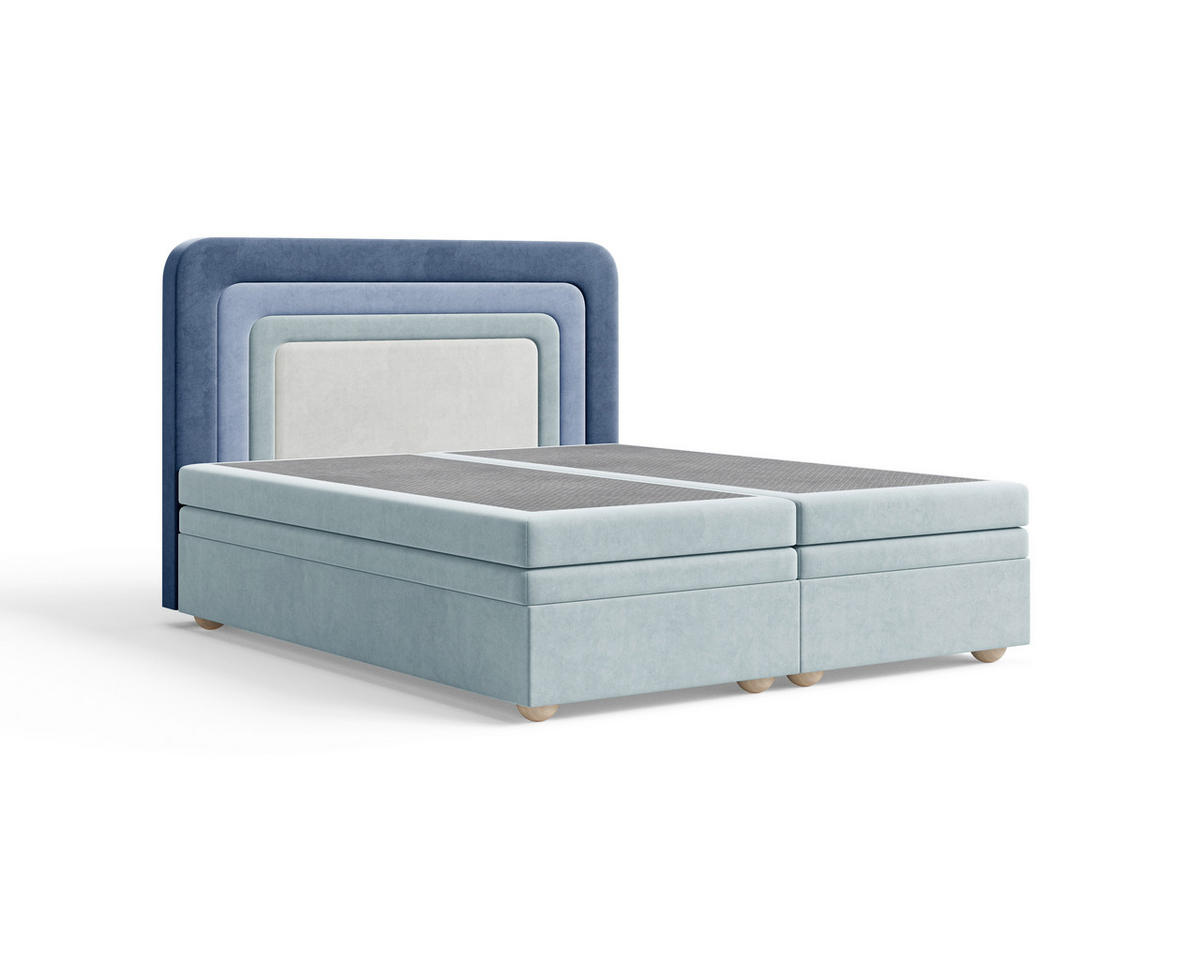 BOXBETT 180/200 cm,  in Dunkelblau, Mintgrün, Graublau, gepolstertes Kopfteil, Bettkasten, Topper, H2 + H3 = mittel + fest  - Graublau/Braun, MODERN, Holz/Kunststoff (180/200cm) - Livetastic