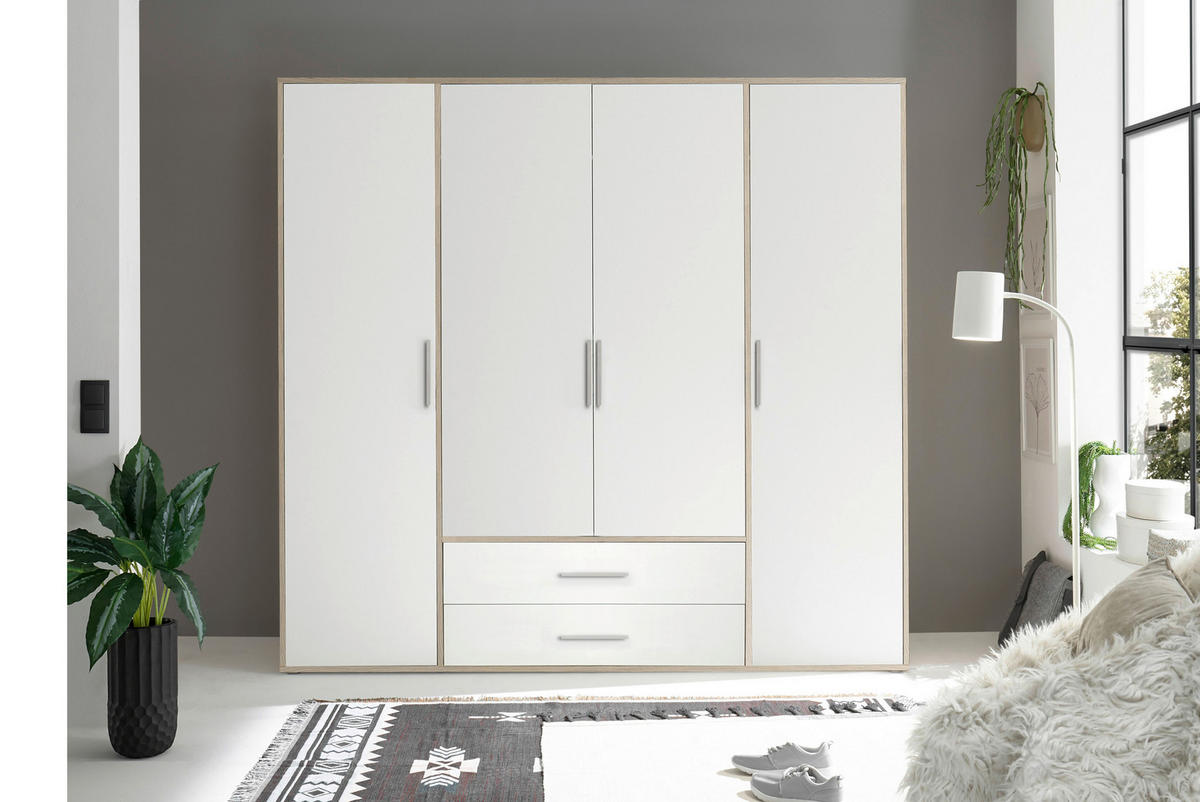 KLEIDERSCHRANK 206/195/60 cm 4-türig Weiß, Eiche San Remo  - Alufarben/Weiß, KONVENTIONELL, Holzwerkstoff/Kunststoff (206/195/60cm) - Boxxx