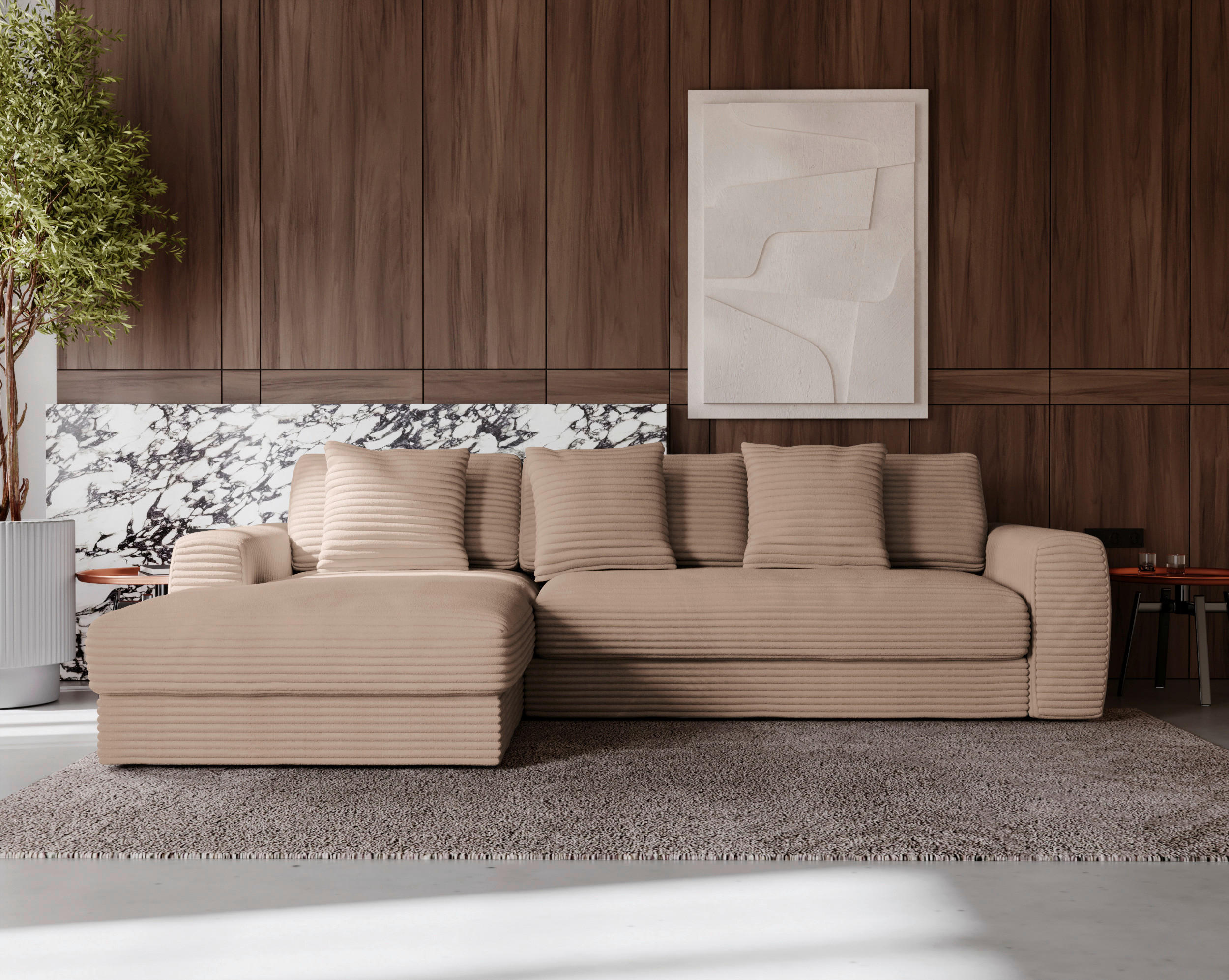 ECKSOFA in Cord Hellbraun  - Hellbraun/Schwarz, Modern, Kunststoff/Textil (182/302cm) - Carryhome