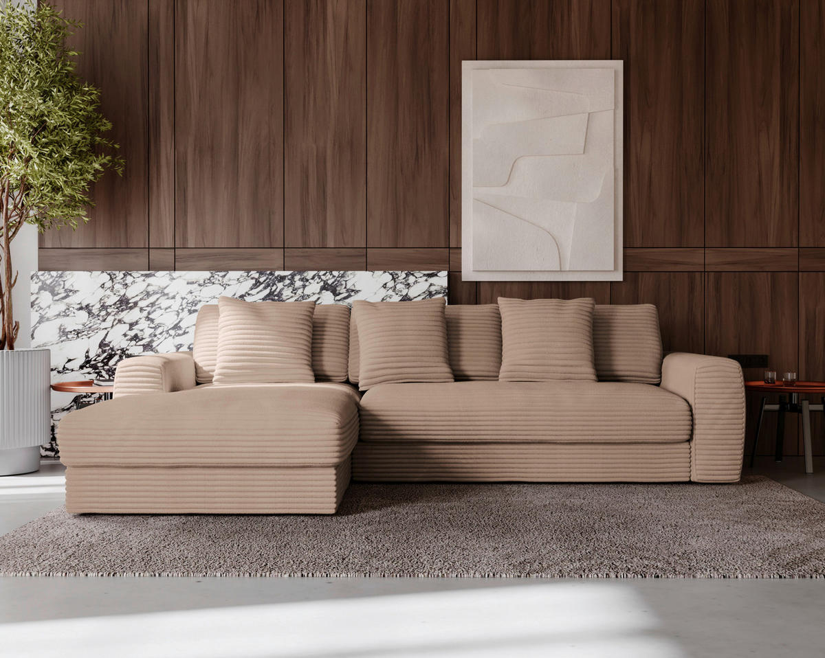 ECKSOFA in Cord Hellbraun  - Hellbraun/Schwarz, Modern, Kunststoff/Textil (182/302cm) - Carryhome