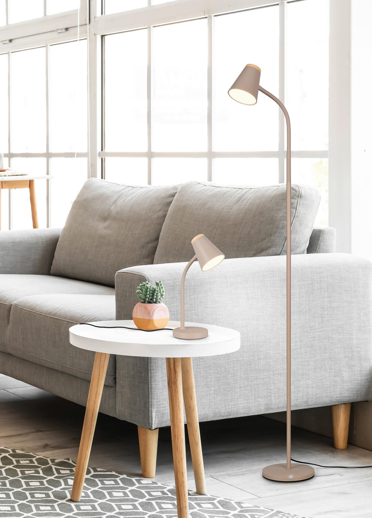 LED-TISCHLEUCHTE - Beige/Braun, Basics, Kunststoff/Metall (36/13/23cm)