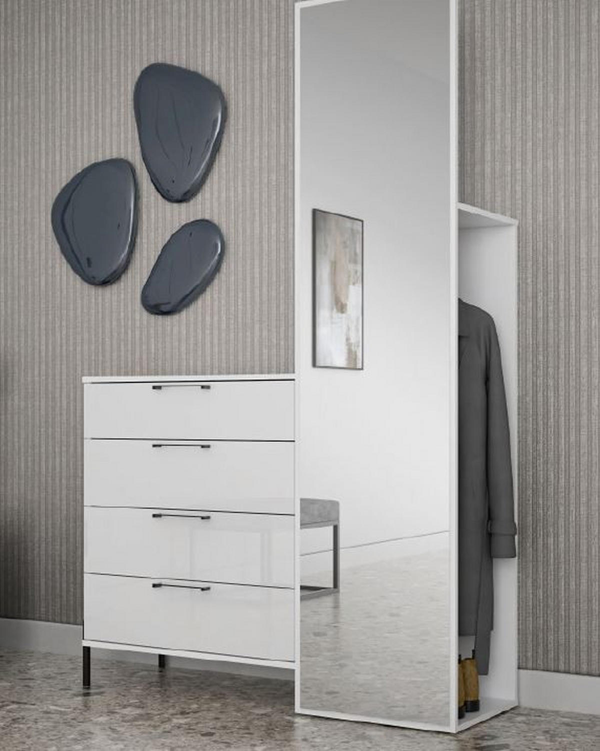 ANSAMBLU DE HOL - alb lucios intens, Modern, material pe bază de lemn (115,2/185,5/41,5cm) - Xora