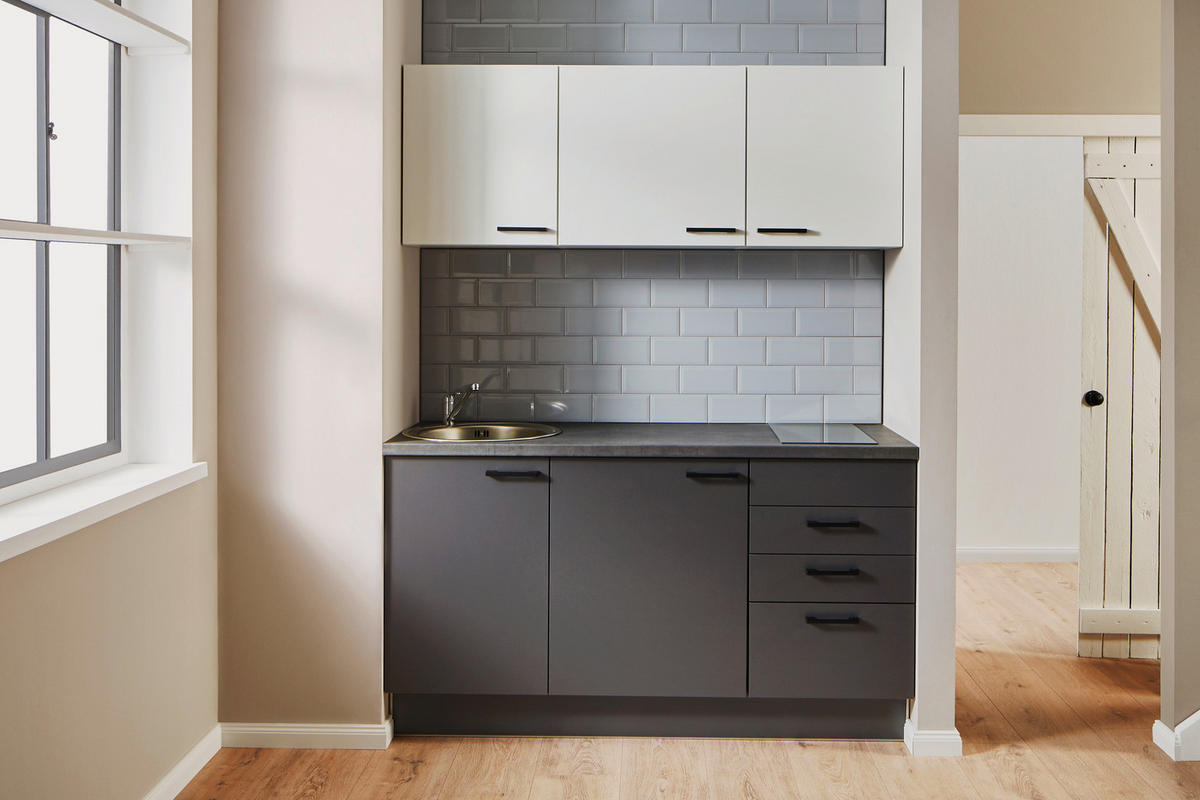 KÜCHENBLOCK 160 cm   in Graphitfarben, Weiß  - Schwarz/Graphitfarben, Design, Holzwerkstoff/Metall (160cm) - Pino