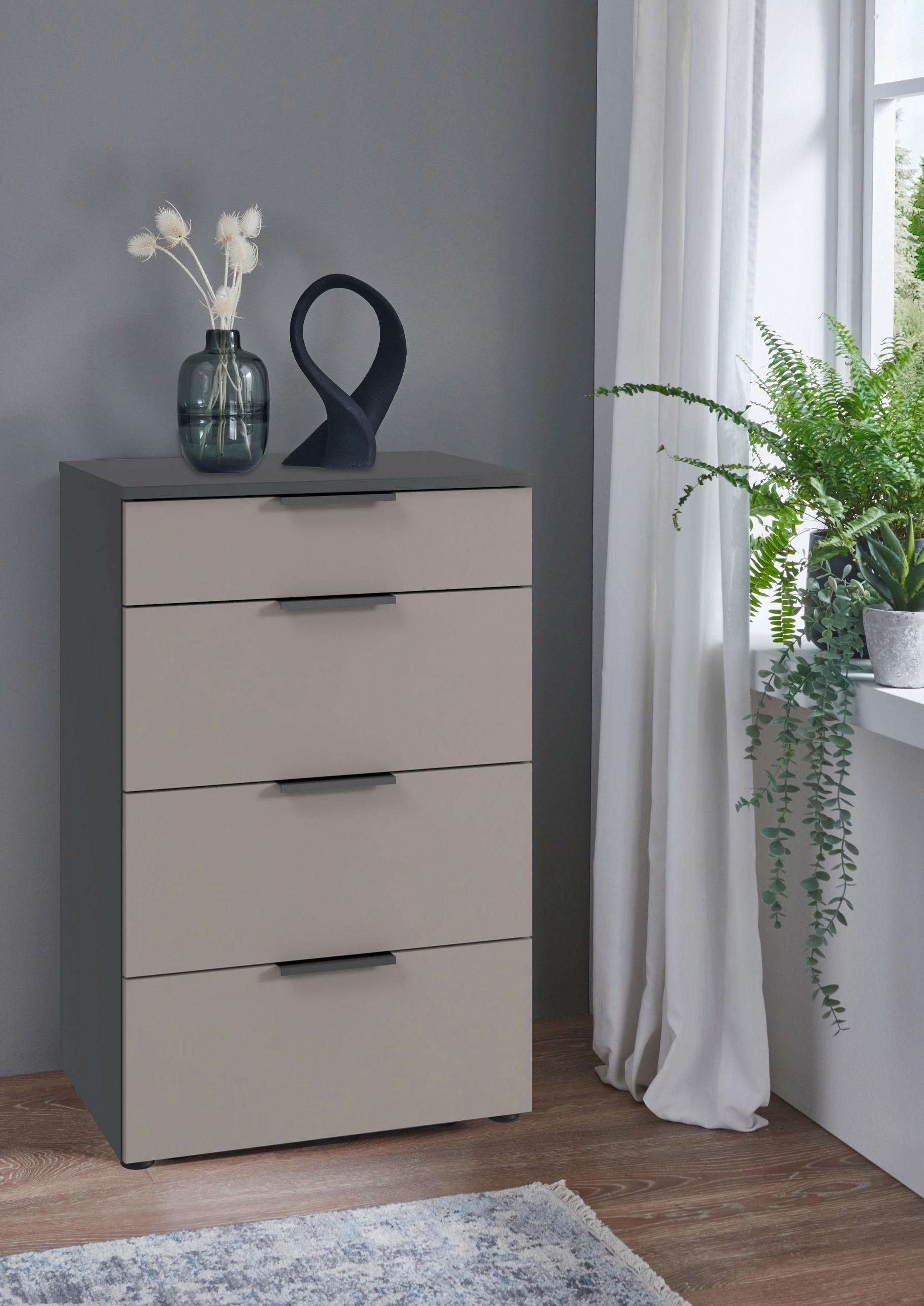 NACHTSCHRANK 54/84/41 cm  - Graphitfarben/Schwarz, Design, Holzwerkstoff/Kunststoff (54/84/41cm) - Boxxx