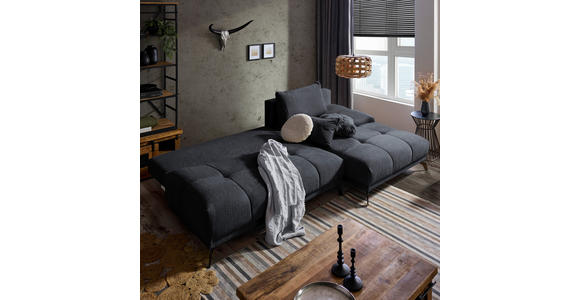 ECKSOFA in Chenille Dunkelblau  - Schwarz/Dunkelblau, MODERN, Textil/Metall (290/182cm) - Hom`in