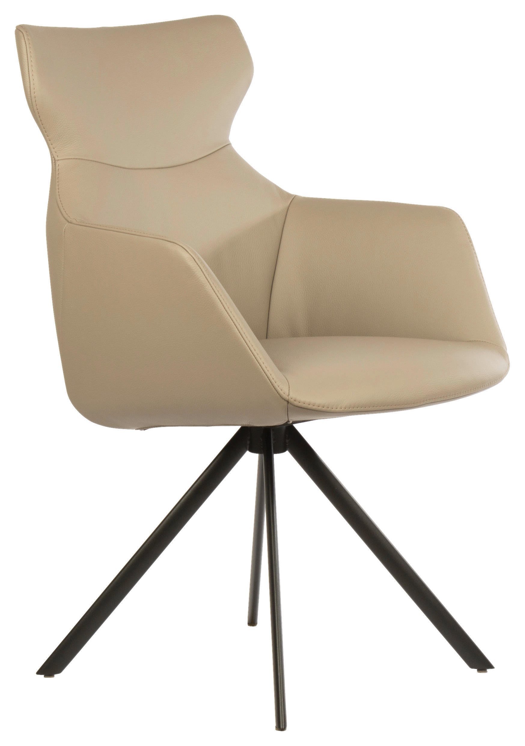 ARMLEHNSTUHL  in Echtleder pigmentiert  - Taupe/Schwarz, Design, Leder/Metall (65/91/63cm) - Dieter Knoll