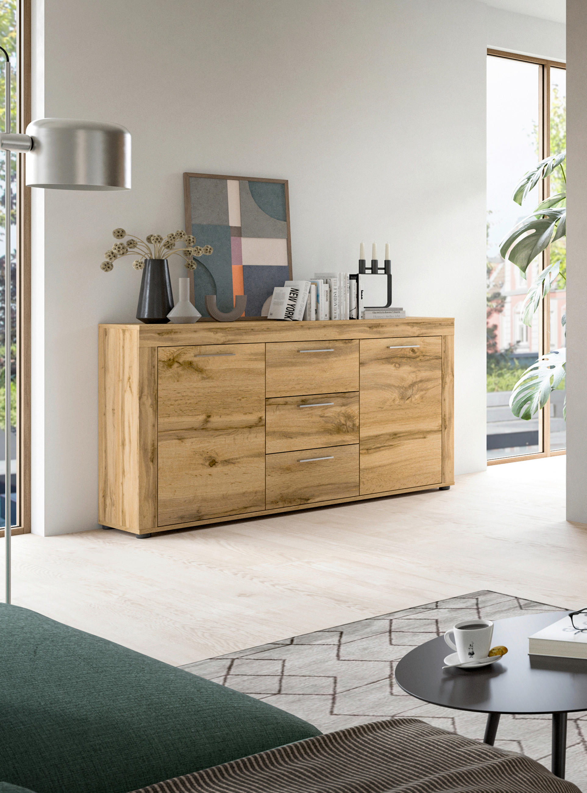 SIDEBOARD 125/80/35 cm  in Eiche Wotan  - Silberfarben/Eiche Wotan, Design, Holzwerkstoff/Kunststoff (125/80/35cm) - MID.YOU