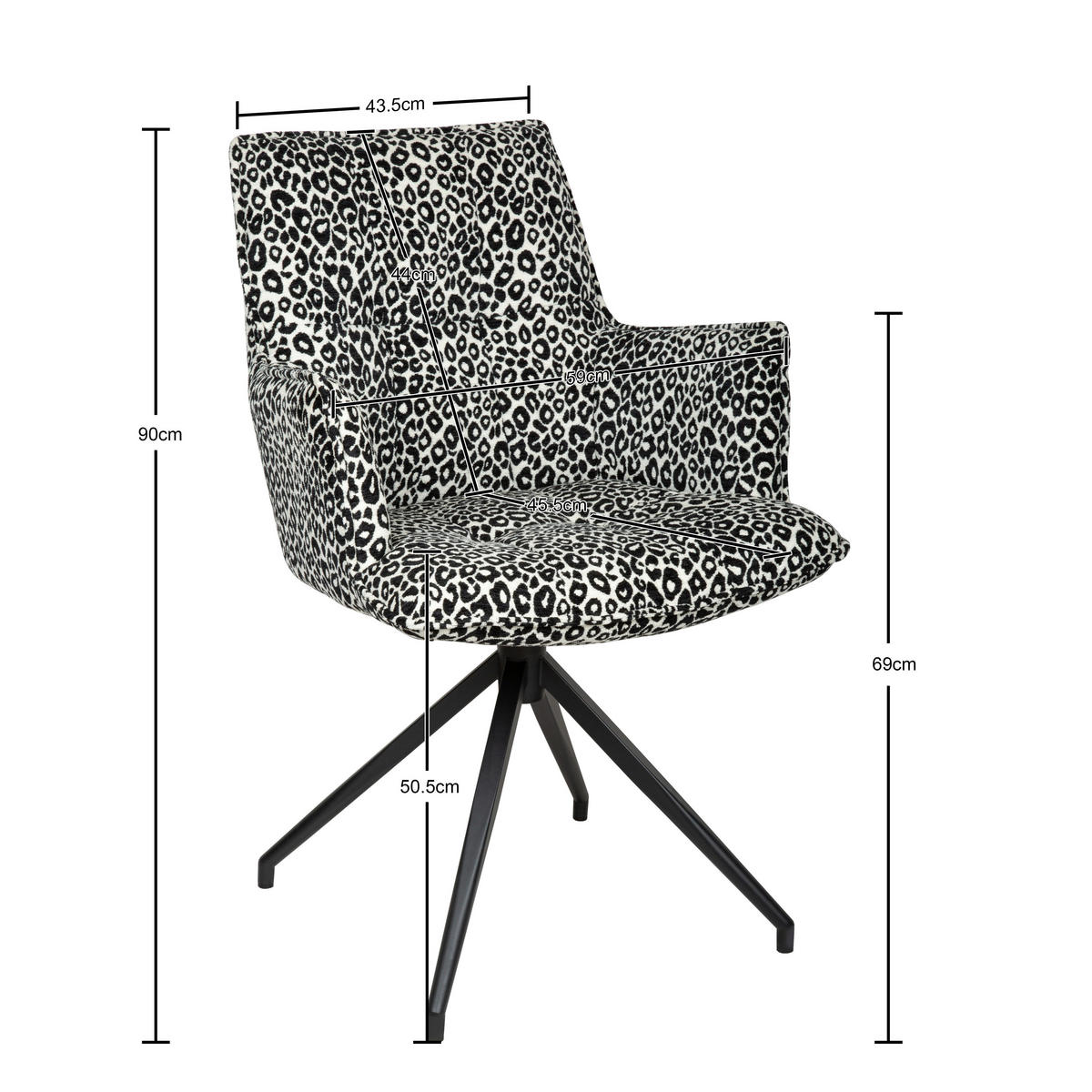 ARMLEHNSTUHL  in Eisen Jacquard  - Schwarz/Weiß, Design, Textil/Metall (59/89.5/63cm) - Novel