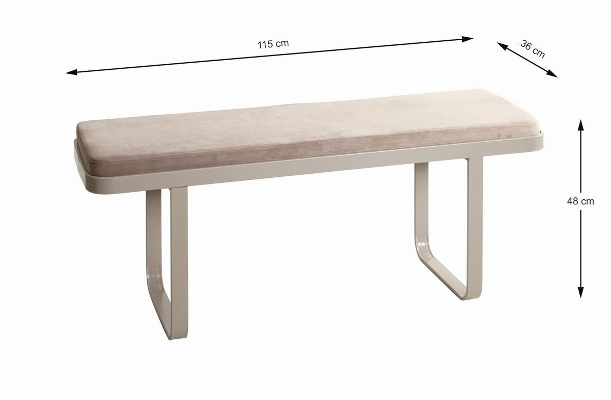 SITZBANK 115/48/36 cm Samt Kaschmir  - Kaschmir, KONVENTIONELL, Textil/Metall (115/48/36cm)