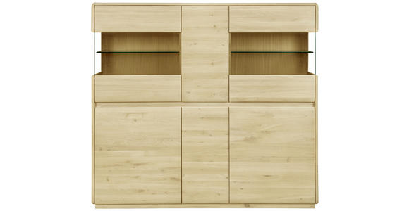 HIGHBOARD Asteiche massiv Eichefarben - Eichefarben, Natur, Glas/Holz (153/138/41cm) - Linea Natura