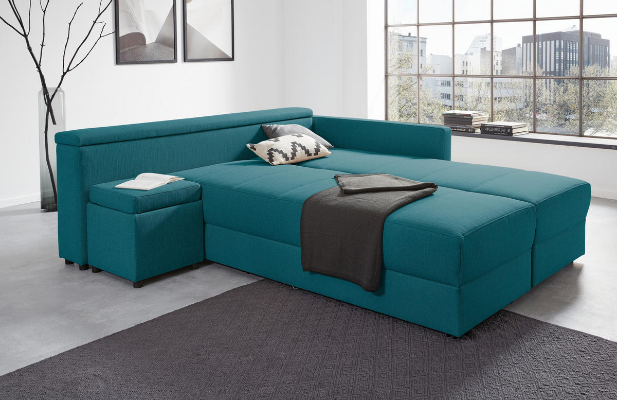 ECKSOFA in Webstoff Petrol  229/287 cm  - Petrol/Schwarz, Design, Kunststoff/Textil (229/287cm) - LOOKS by W.Joop