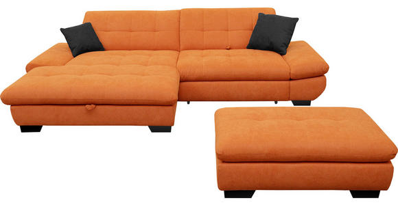 ECKSOFA in Mikrofaser Orange  198/290 cm  - Schwarz/Orange, Design, Textil/Metall (198/290cm) - Xora