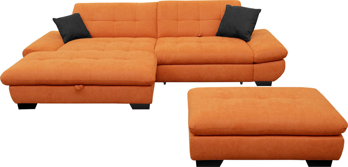 ECKSOFA in Mikrofaser Orange  198/290 cm  - Schwarz/Orange, Design, Textil/Metall (198/290cm) - Xora