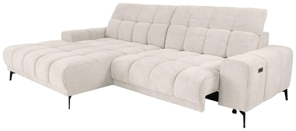 ECKSOFA inkl.Funktionen Perlmutt Chenille  - Perlmutt/Schwarz, MODERN, Textil/Metall (195/300cm) - Xora