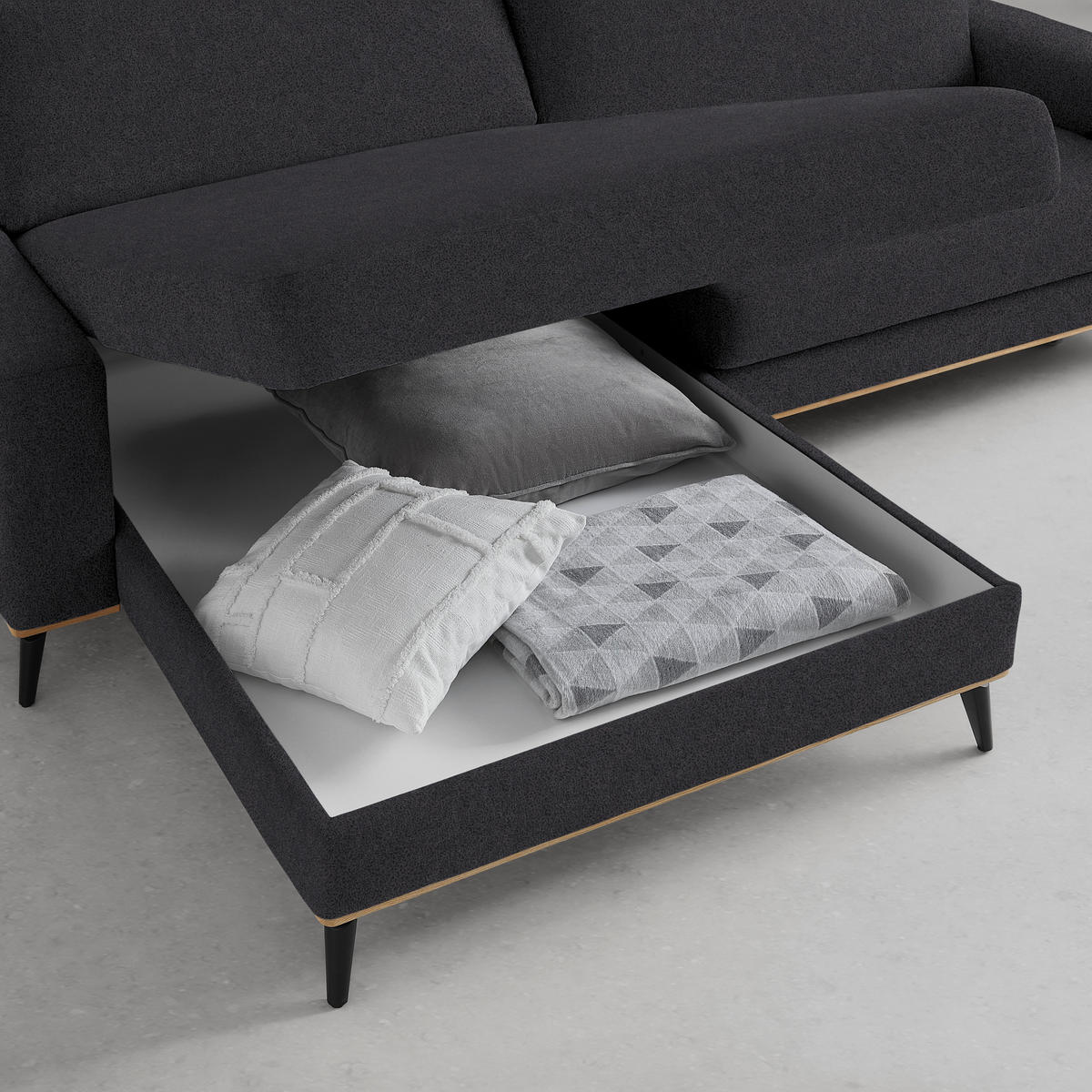 ECKSOFA in Lederlook, Mikrofaser Platinfarben  - Platinfarben/Schwarz, Konventionell, Holz/Textil (167/234cm) - MID.YOU