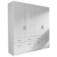 DREHTÜRENSCHRANK 181/197/54 cm 4-türig Weiß, Weiß Hochglanz  - Weiß Hochglanz/Alufarben, Design, Holzwerkstoff/Kunststoff (181/197/54cm) - Carryhome