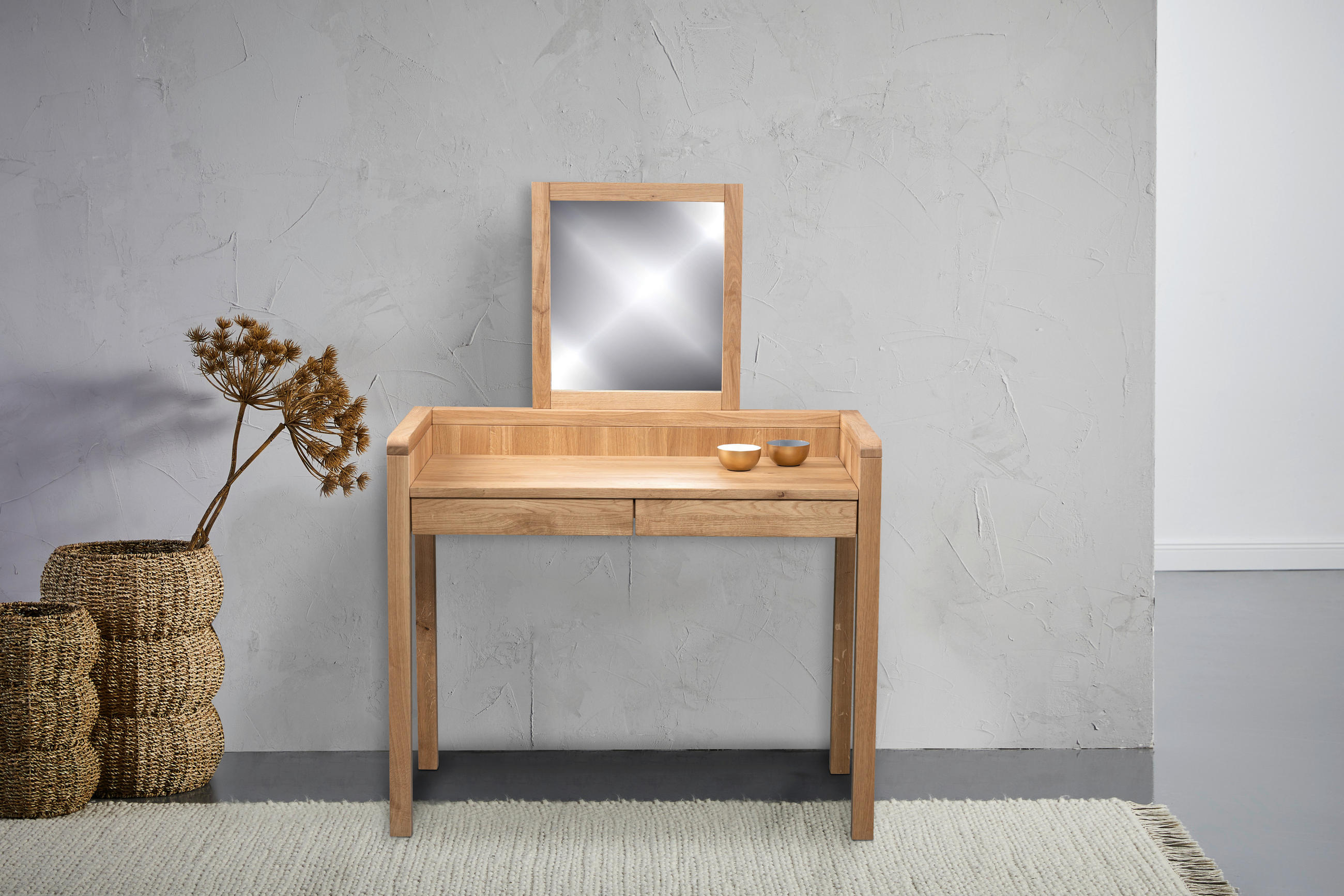 SCHMINKTISCH Wildeiche massiv Wildeiche  - Wildeiche, Basics, Holz (100/45/75-135cm) - Linea Natura