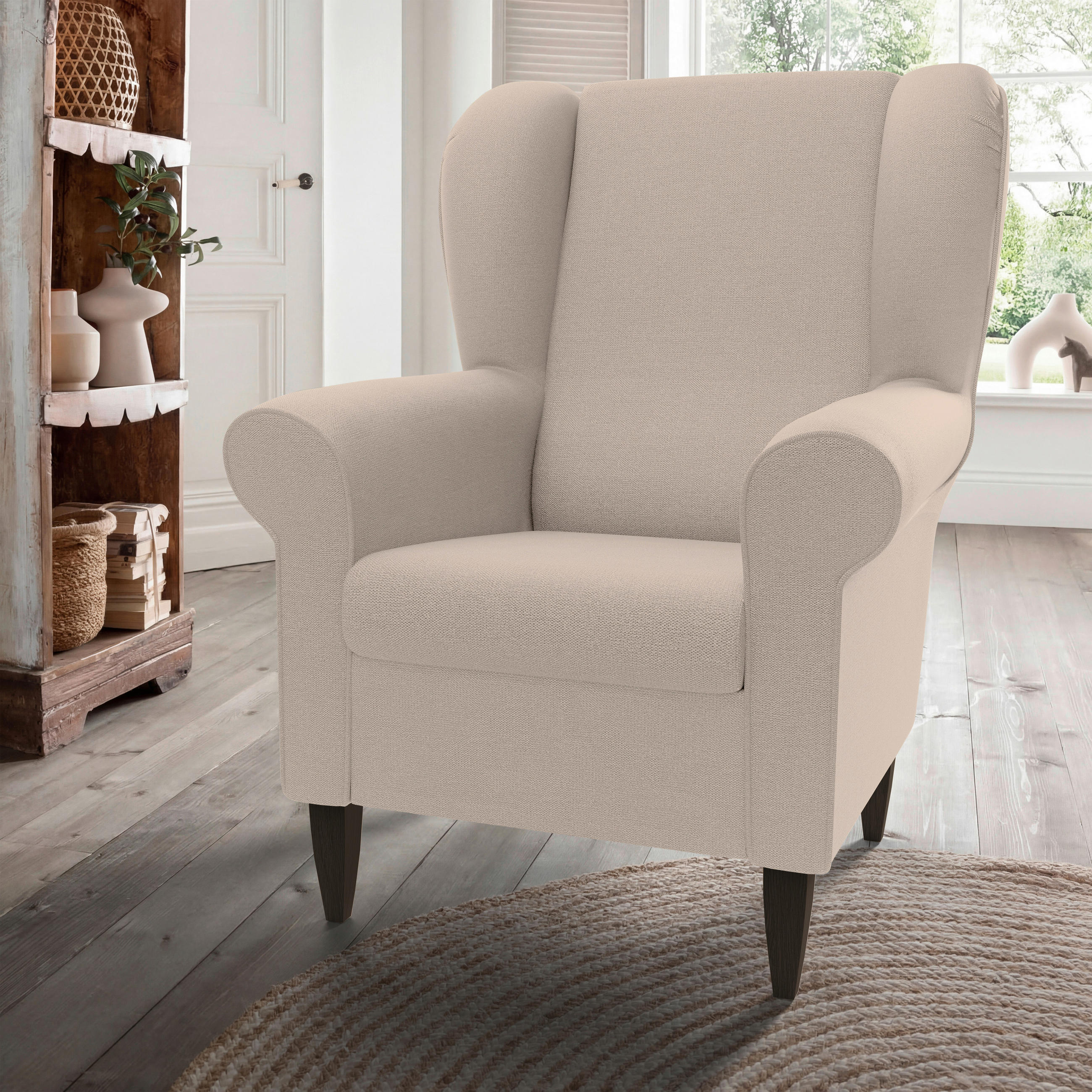 OHRENSESSEL Struktur Beige  - Wengefarben/Beige, Konventionell, Holz/Textil (80/102/86cm) - Livetastic