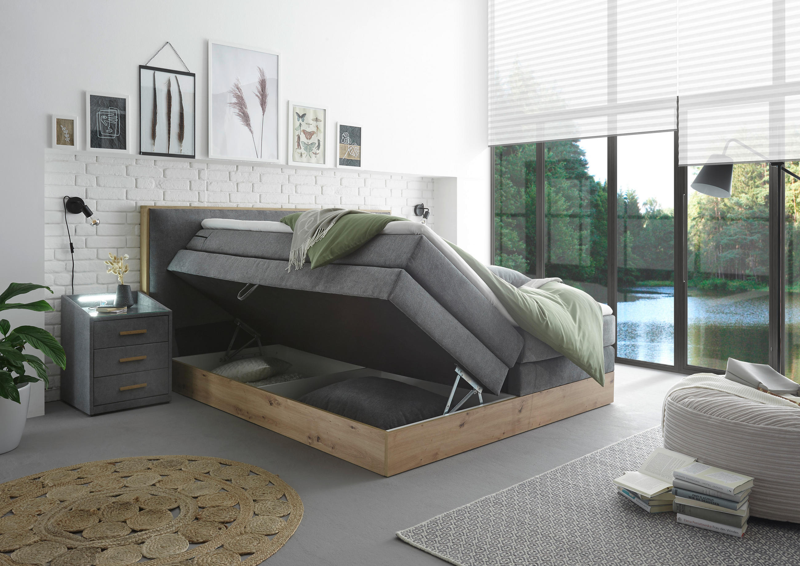 BOXSPRINGBETT 180/200 cm  in Hellgrau  - Hellgrau, MODERN, Holz/Kunststoff (180/200cm) - Livetastic