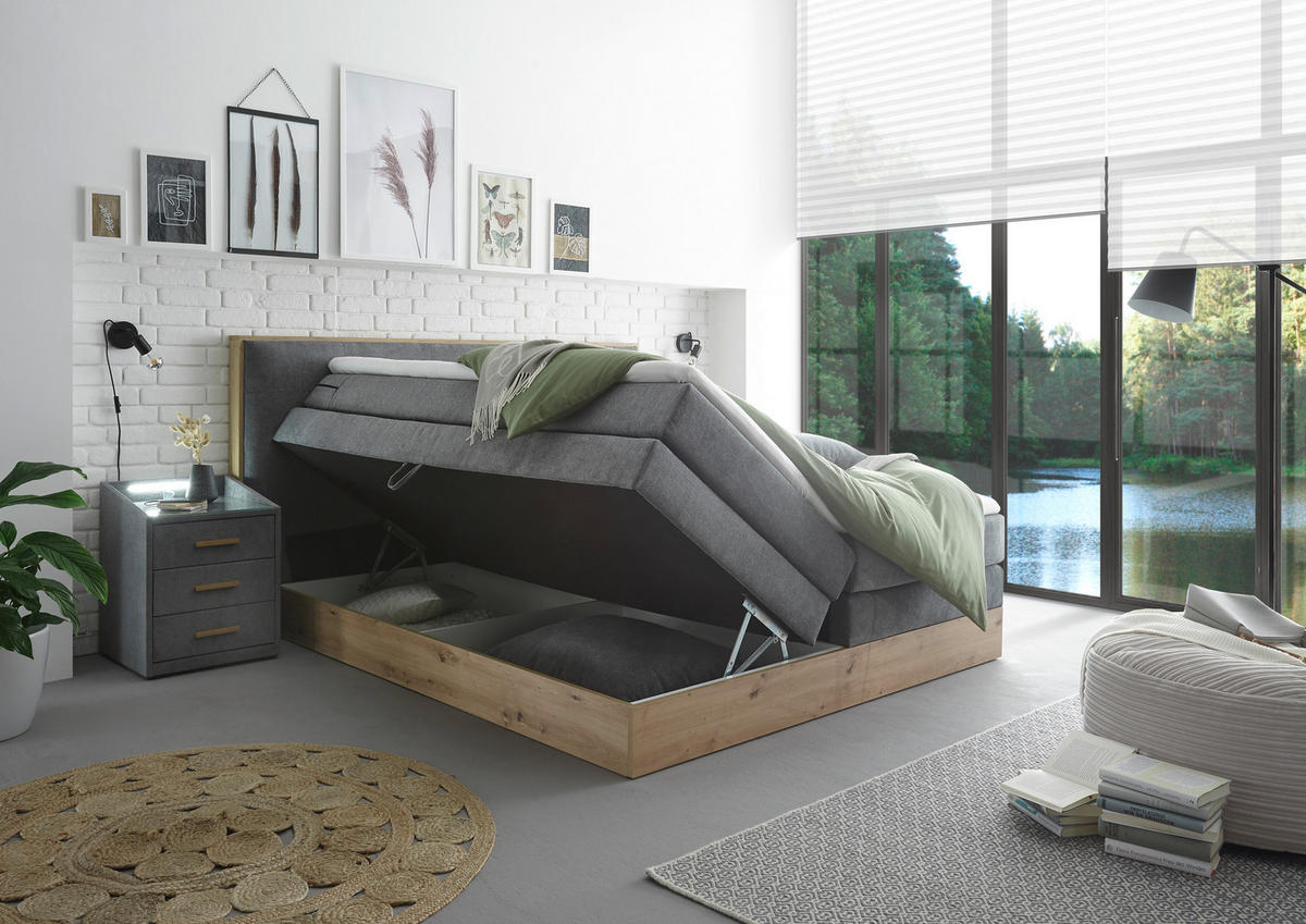 KONTINENTALSÄNG 180/200 cm  i ljusgrå  - ljusgrå, Modern, trämaterial/trä (180/200cm) - Livetastic