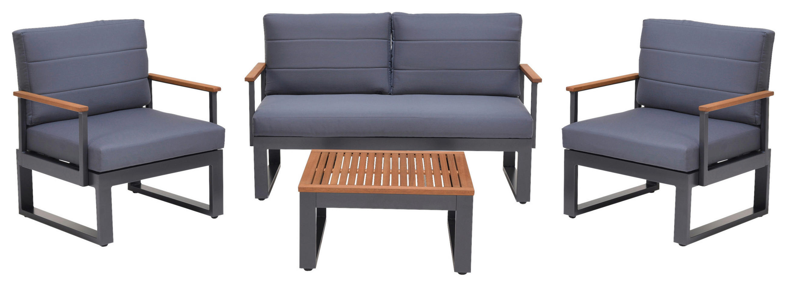 GARTENSET Flachgewebe Eukalyptusholzmassiv Aluminium  - Anthrazit, Design, Holz/Textil - Ambia Garden