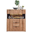 HIGHBOARD Schwarz, Wildeiche  122/144/42 cm  - Wildeiche/Schwarz, Natur, Glas/Holz (122/144/42cm) - Linea Natura