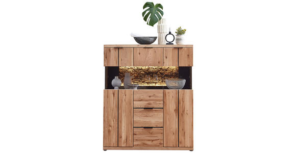 HIGHBOARD Schwarz, Wildeiche  122/144/42 cm  - Wildeiche/Schwarz, Natur, Glas/Holz (122/144/42cm) - Linea Natura