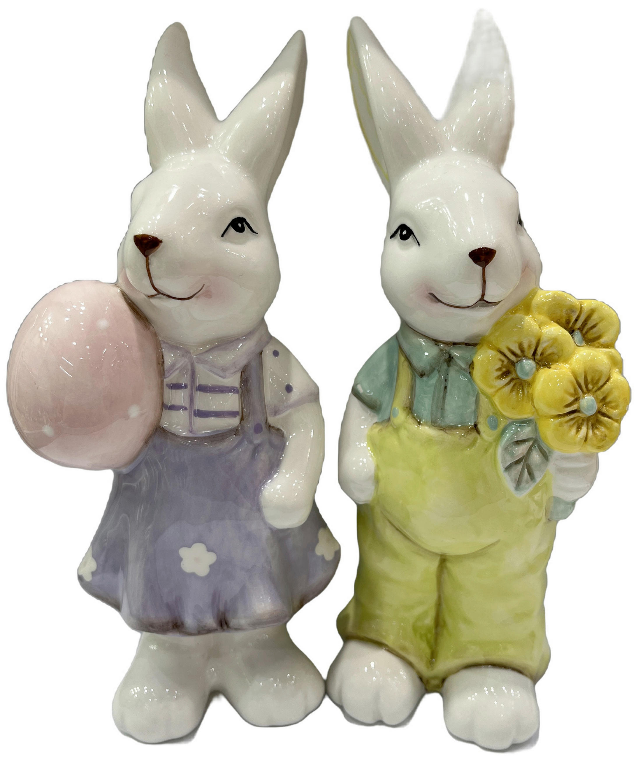 DEKORAČNÍ ZAJÍC - pink/zelená, Lifestyle, keramika (18,7cm)