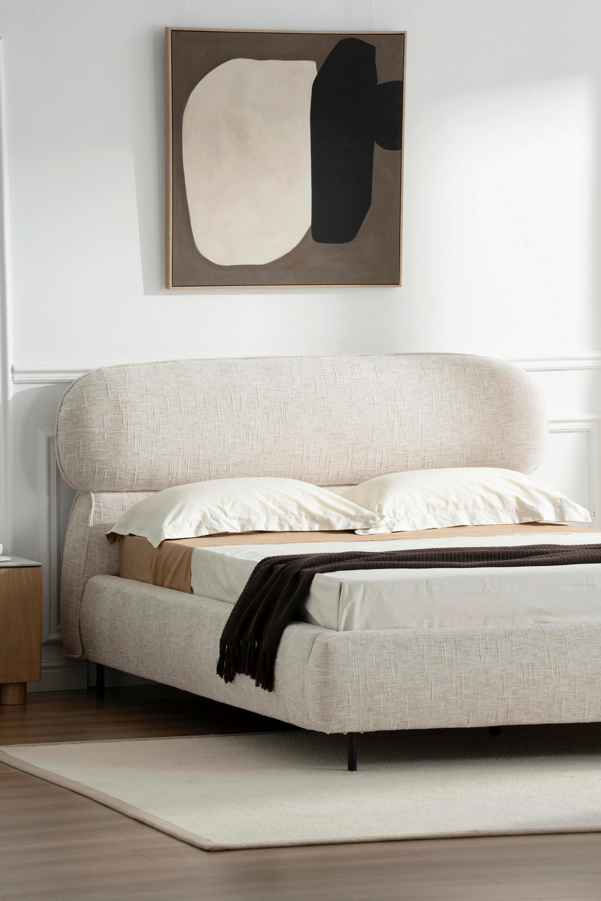 POLSTERBETT gepolstertes Kopfteil, Lattenrost 140/200 cm  in Beige  - Eichefarben/Beige, Design, Holz/Textil (140/200cm) - Boxxx