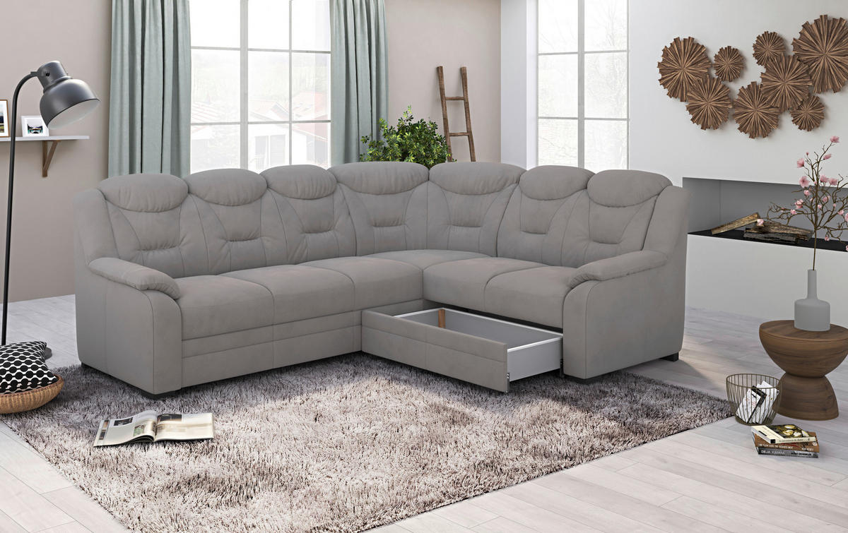 ECKSOFA Hellgrau Mikrofaser  - Hellgrau/Schwarz, Basics, Kunststoff/Textil (263/211cm) - MID.YOU