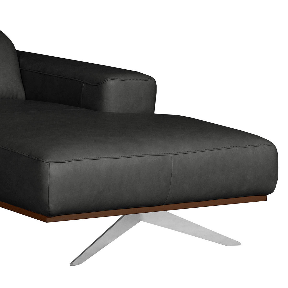 ECKSOFA  in Echtleder Schwarz  295/187 cm  - Chromfarben/Schwarz, Design, Leder/Metall (295/187cm) - Livetastic