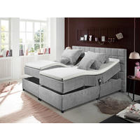 BOXSPRINGBETT 180/200 cm,  in Hellgrau, Matratze, Topper, motorische Verstellbarkeit, H2 + H2 = mittel  - Silberfarben/Hellgrau, Basics, Kunststoff/Textil (180/200cm) - MID.YOU