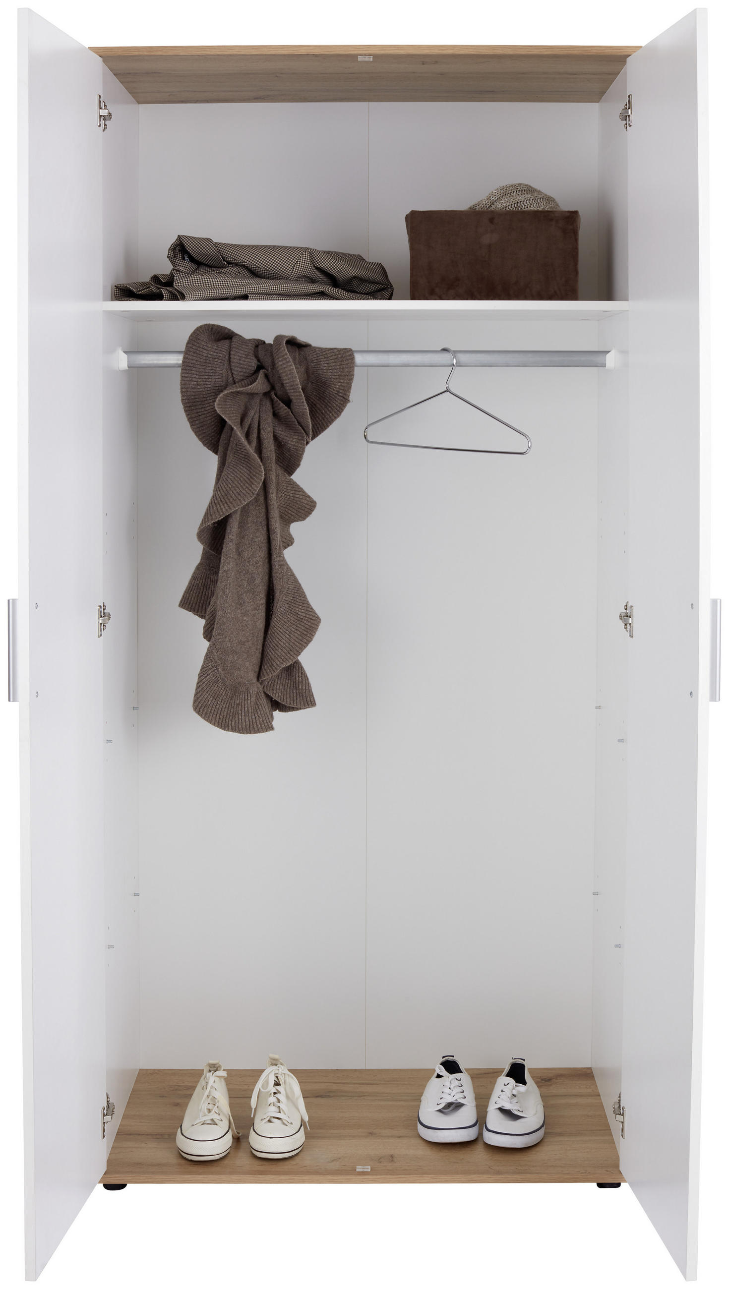 KLEIDERSCHRANK 2-türig Weiß, Eichefarben  - Eichefarben/Alufarben, KONVENTIONELL, Holzwerkstoff/Kunststoff (85/190/52cm) - MID.YOU