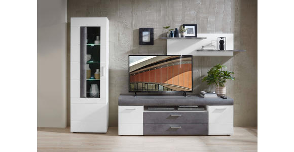 WOHNWAND  in Grau, Weiß  290/194/45 cm  - Silberfarben/Weiß, Design, Glas/Holzwerkstoff (290/194/45cm) - Xora