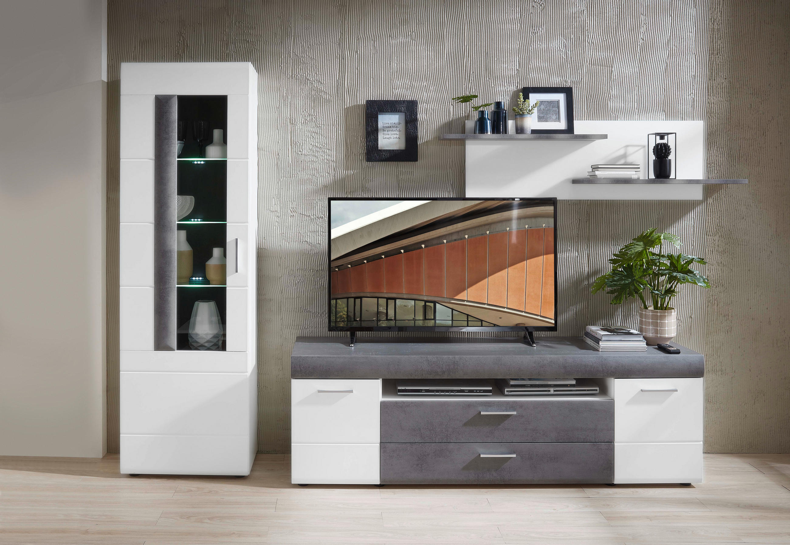 SET MOBILA LIVING in gri, alb  - argintiu/alb, Design, plastic/sticlă (290/194/45cm) - Xora