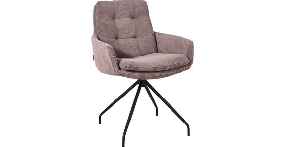 ARMLEHNSTUHL  Stoffauswahl, Typenauswahl, Sitzfläche 360° drehbar, Gestellauswahl Cord  - Schwarz/Altrosa, Design, Textil/Metall (63/90/69cm) - Johann Jakob