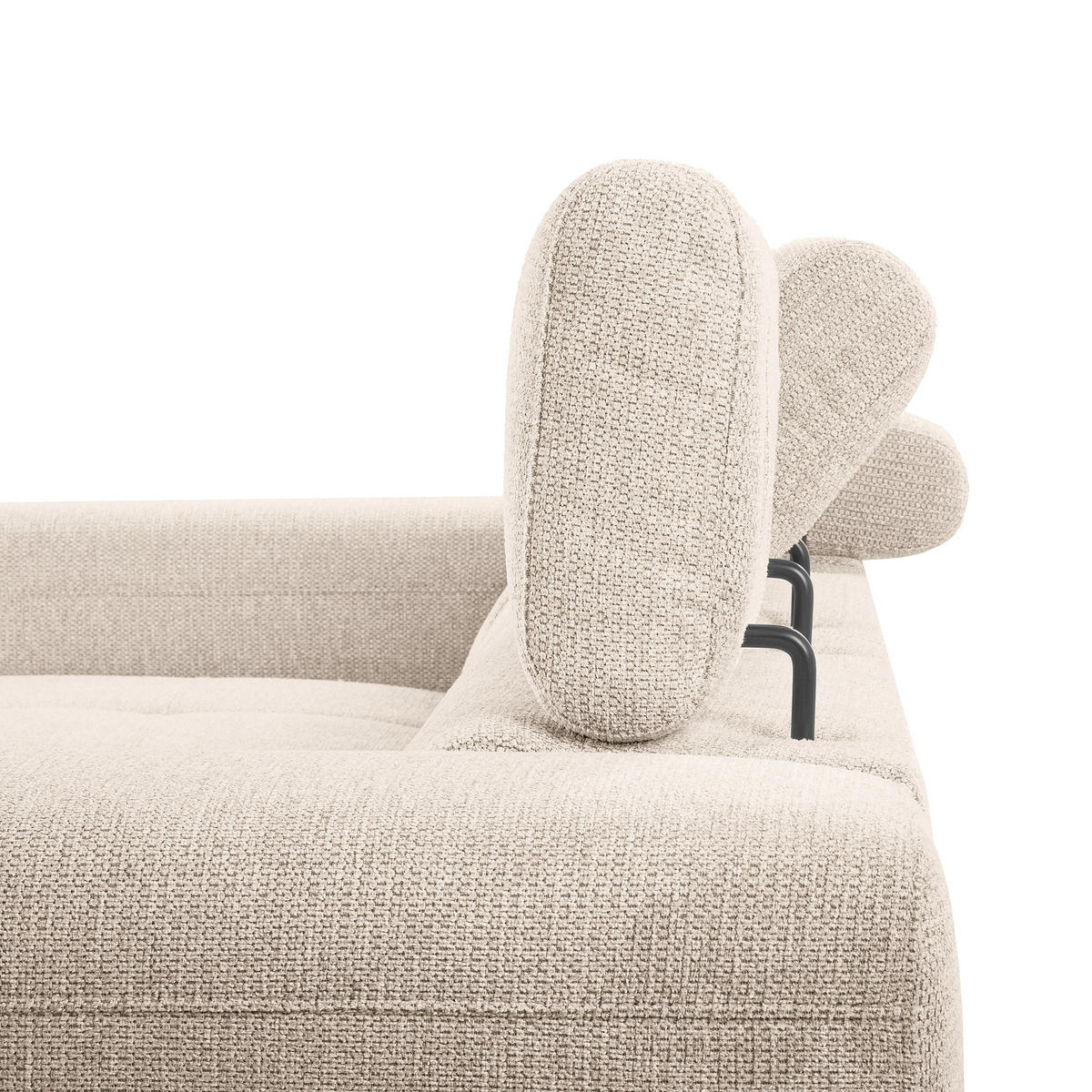 ECKSOFA TORINO Beige Chenille Bettkasten, Kopfteilverstellung  - Beige/Schwarzchrom, Design, Textil/Metall (173/247cm) - Livetastic