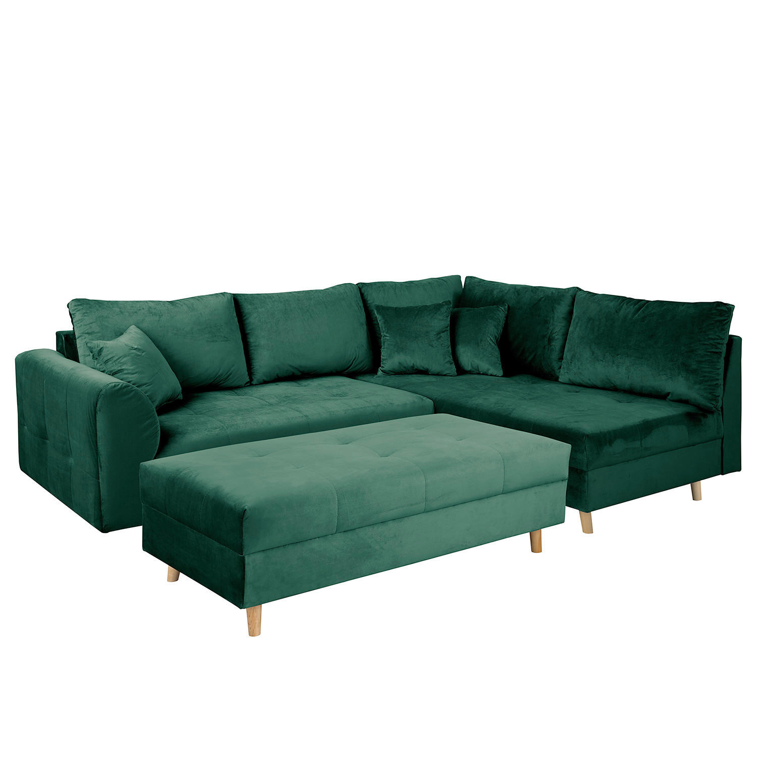 ECKSOFA inkl. Hocker Ariella in Samt Grün  231/161 cm  - Naturfarben/Grün, Design, Holz/Textil (231/161cm) - Livetastic
