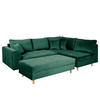 ECKSOFA inkl. Hocker Ariella Grün Samt Rückenkissen, Hocker  - Naturfarben/Grün, Design, Holz/Textil (231/161cm) - Livetastic