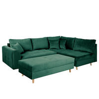 ECKSOFA inkl. Hocker Ariella in Samt Grün  231/161 cm  - Naturfarben/Grün, Design, Holz/Textil (231/161cm) - Livetastic