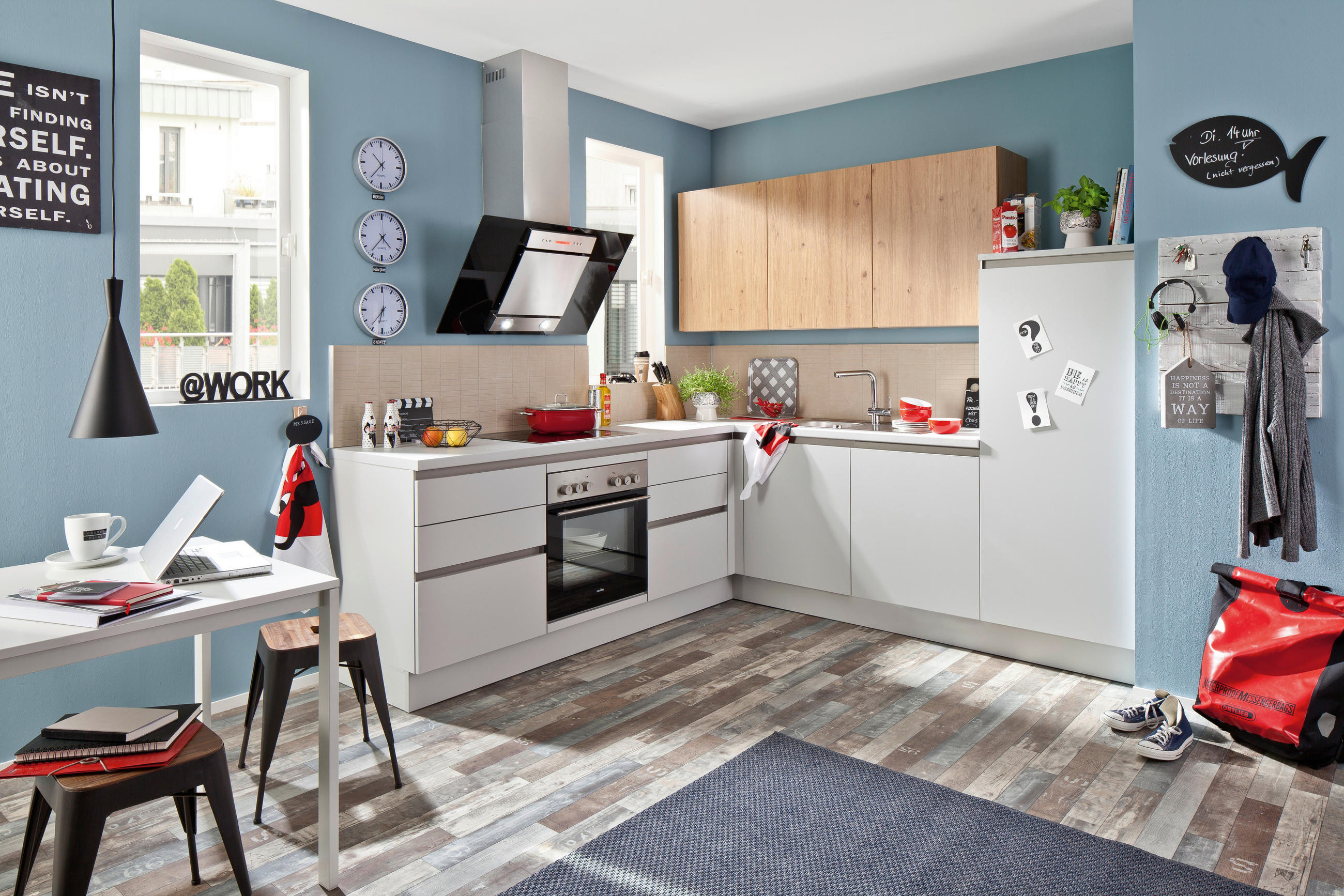EINBAUKÜCHE Nicole  - Eichefarben/Grau, Design, Holzwerkstoff - Novel