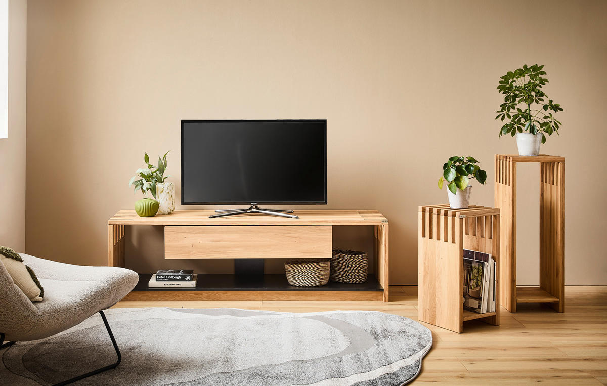 TV-BÄNK  i 171/50/45 cm  - svart/ekfärgad, Natur, trämaterial/trä (171/50/45cm) - Linea Natura