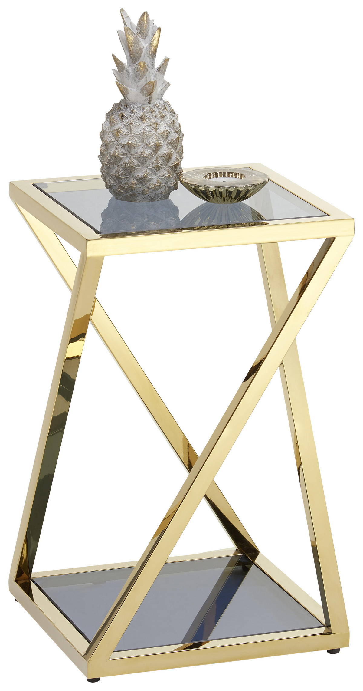 SUPORT PENTRU PLANTE in metal, sticlă 30/30/70 cm    - albastru/auriu, Design, sticlă/metal (30/30/70cm) - Ambia Home
