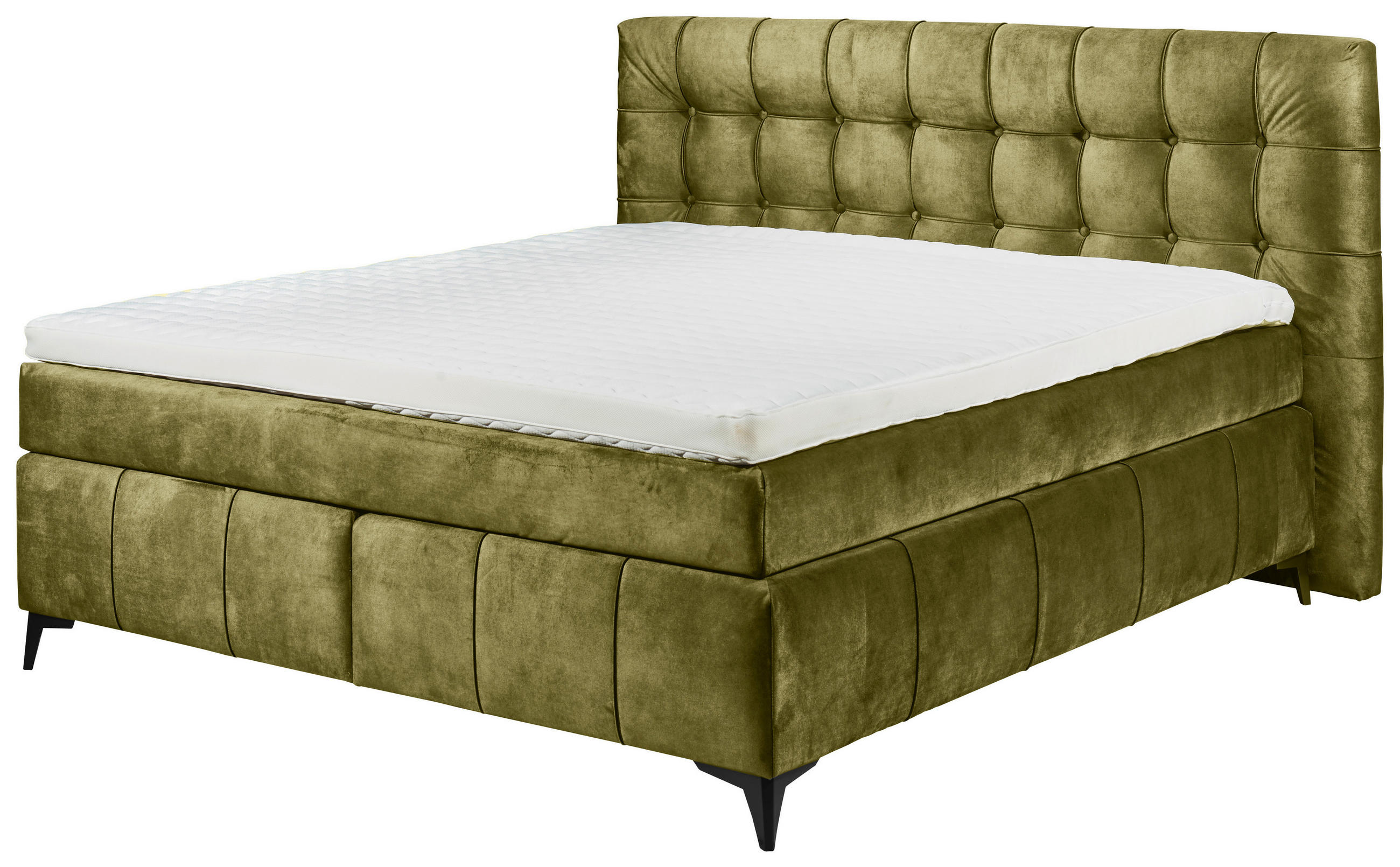 BOXSPRINGBETT 180/200 cm  in Olivgrün  - Schwarz/Olivgrün, KONVENTIONELL, Kunststoff/Textil (180/200cm) - Modante