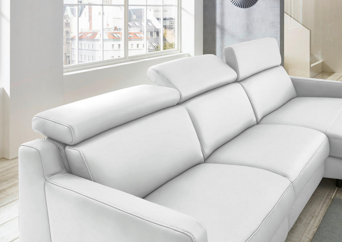 CANAPÉ D'ANGLE cuir véritable blanc  - couleur chromée/blanc, Design, cuir/métal (291/176cm) - Valdera
