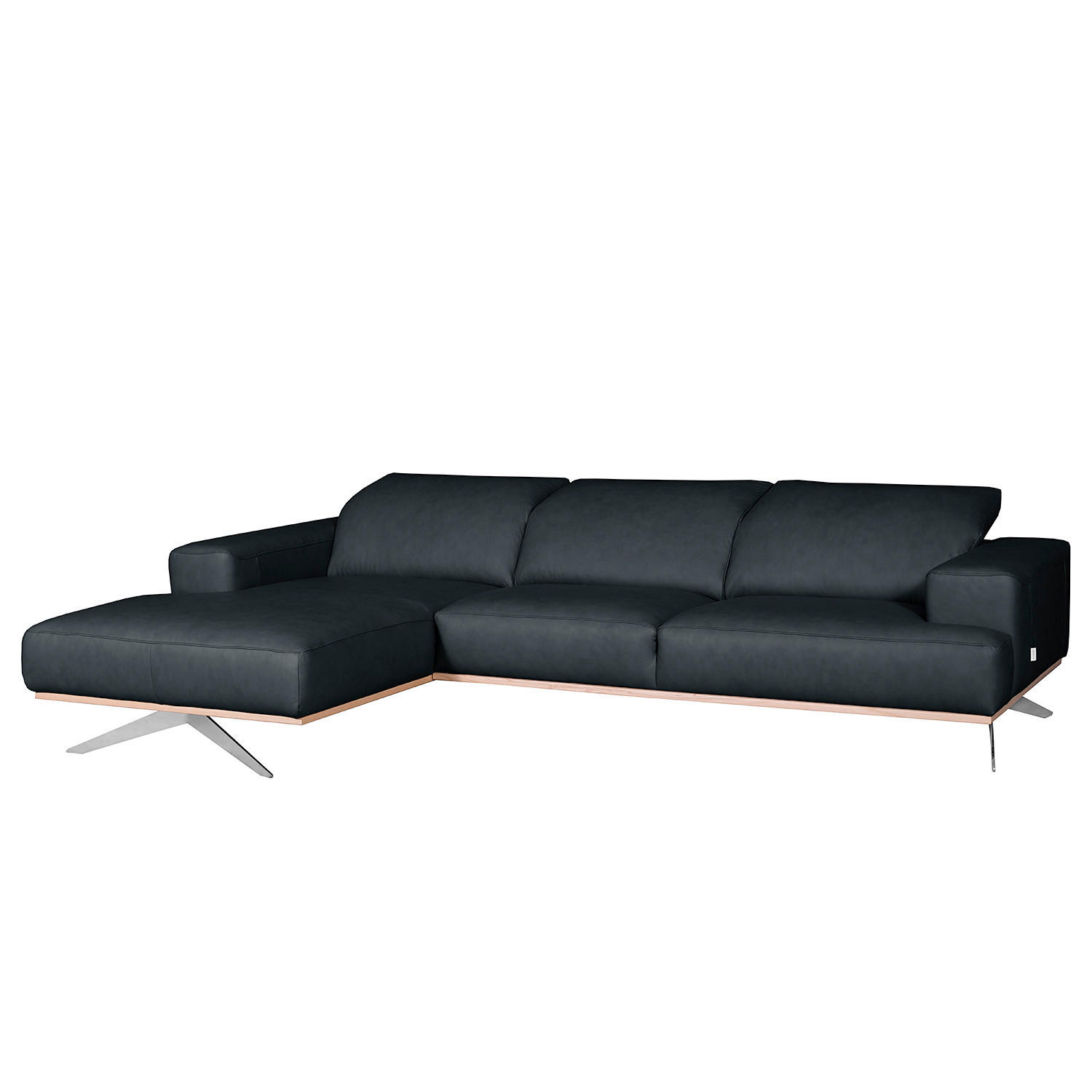 ECKSOFA  in Echtleder Blau  187/295 cm  - Chromfarben/Blau, Design, Leder/Metall (187/295cm) - Livetastic