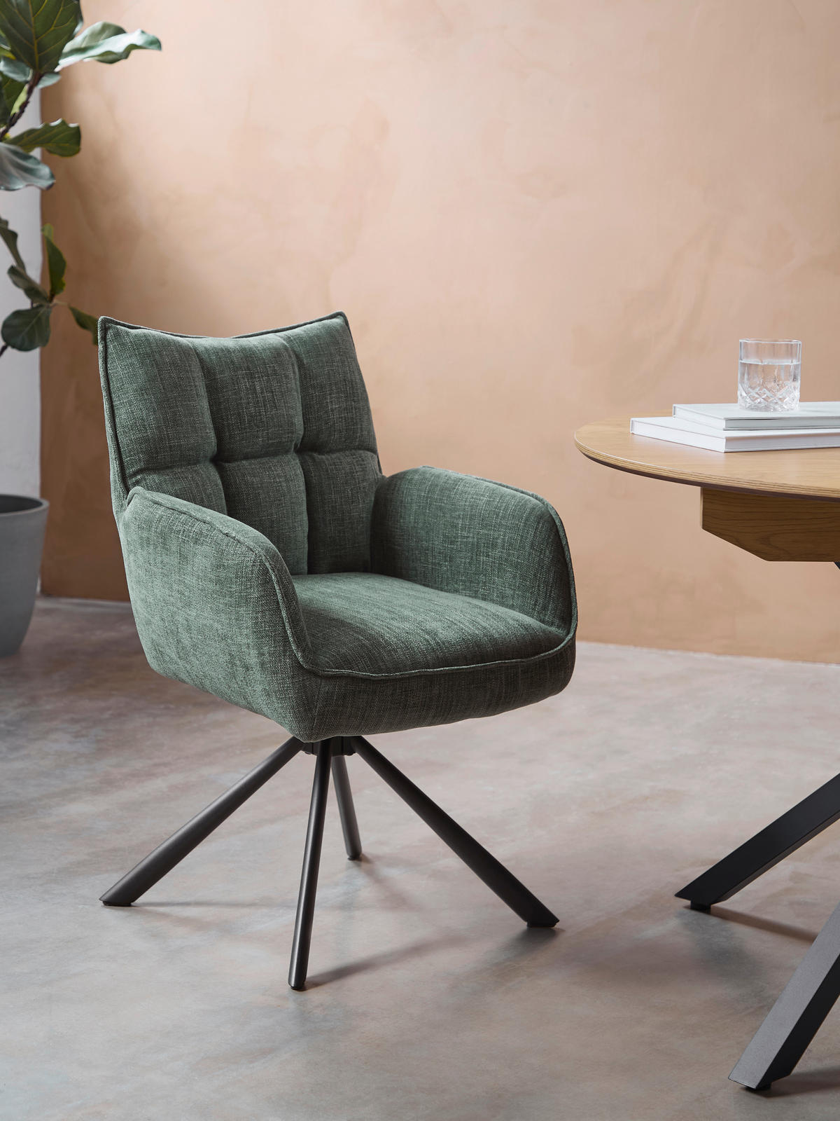 ARMLEHNSTUHL-SET 2 Stück  in Chenille  - Waldgrün/Schwarz, MODERN, Textil/Metall (59/86/65cm) - Livetastic