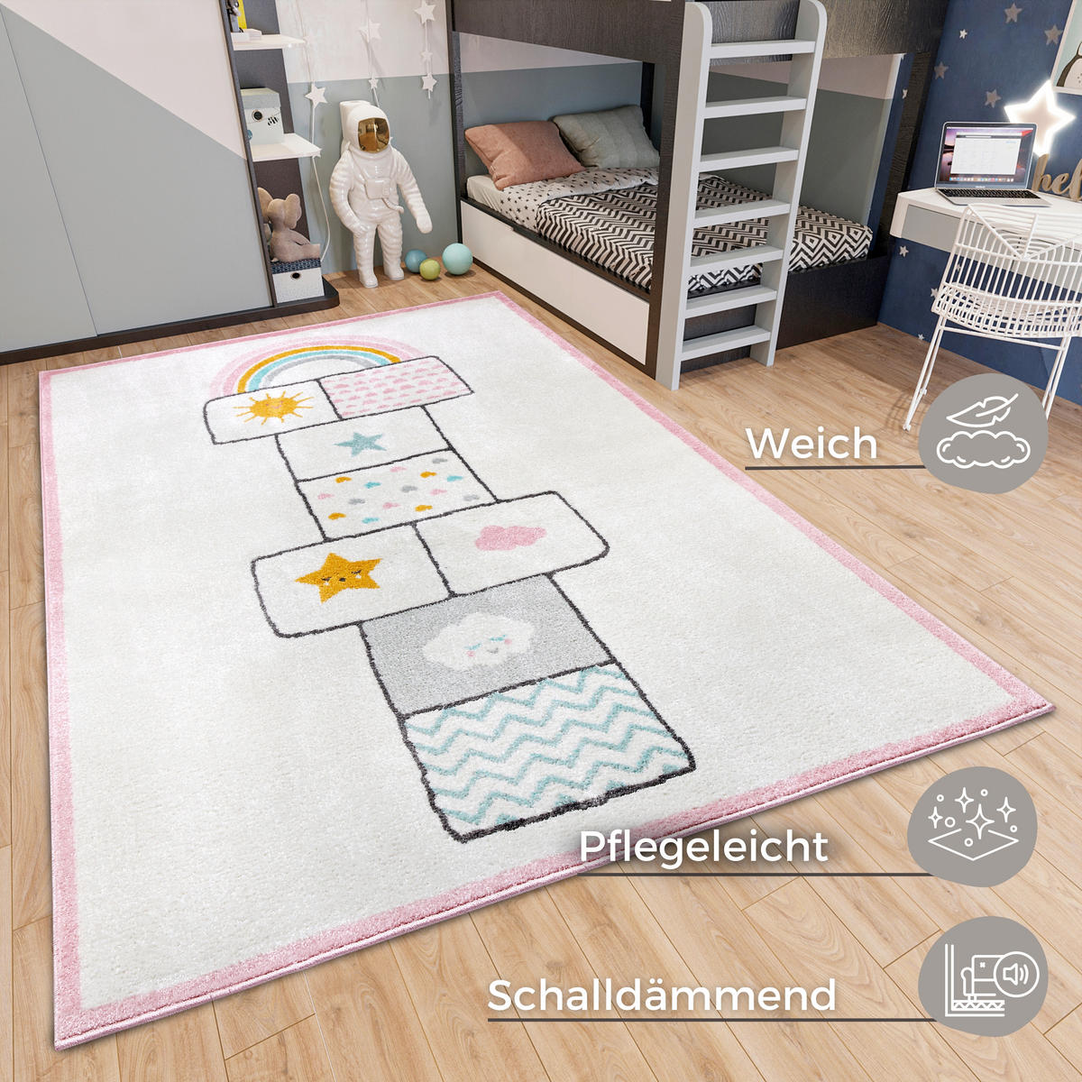 KINDERTEPPICH 120/170 cm Adventures  - Hellrosa/Creme, Design, Kunststoff/Textil (120/170cm)